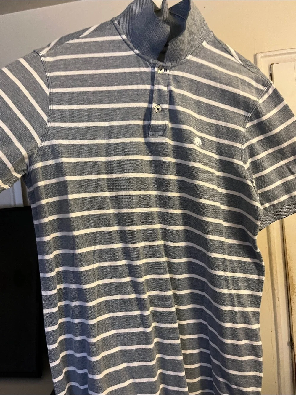 Banana Republic Men's Short-Sleeve Striped Polo in Light Blue and White